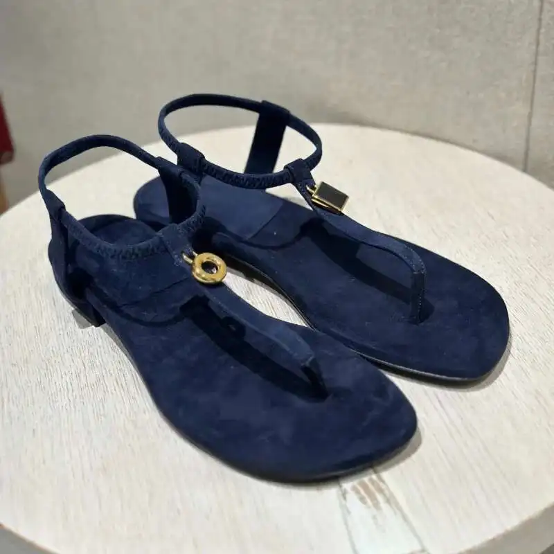 

Women's Sandals Designer Fashion metal buckle clip toe flats Summer vacation beach sandals Women's commuter dress