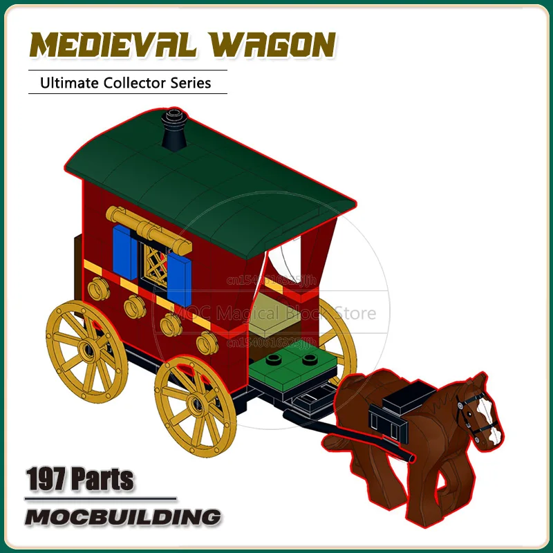 Medieval Wagon MOC Building Blocks Mini Scale Carriage Model Transportation Technology Bricks Display Collection Toys Xmas Gifts