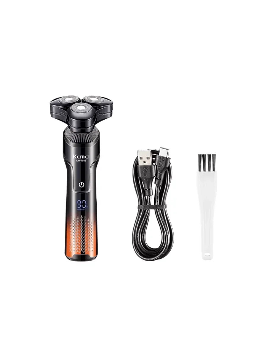 KEMEI-Barbeadores elétricos portáteis para homens, USB, rotativo, recarregável, navalha, aparador de barba, KM-7939