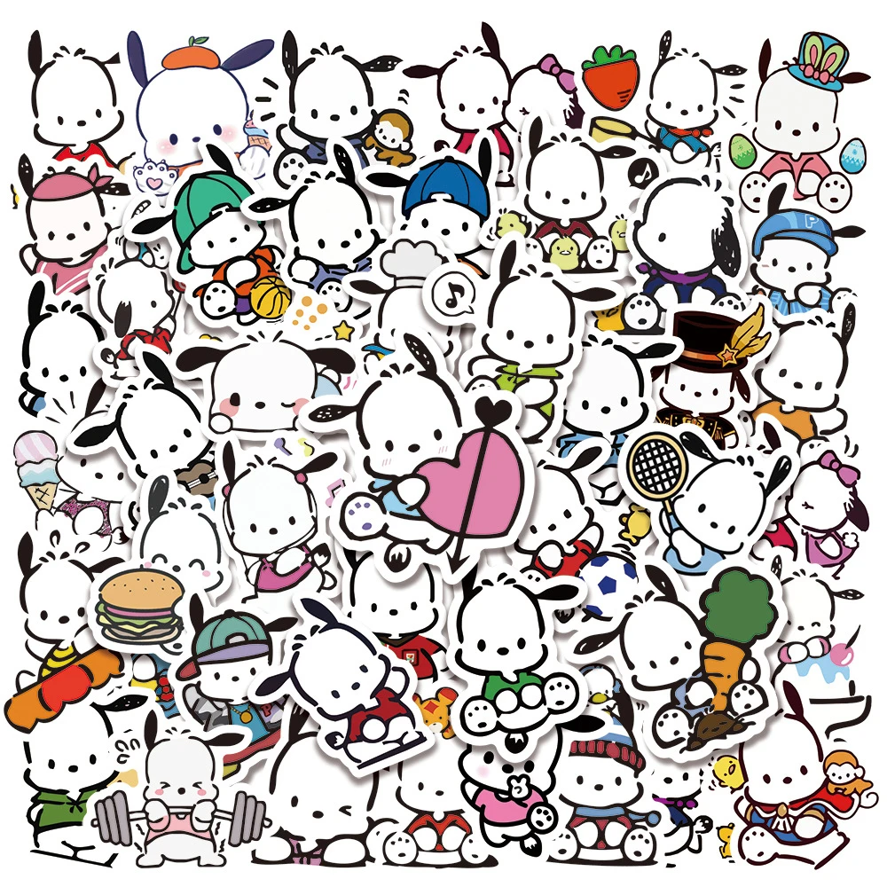 10/30/50 buah stiker estetika kulkas buku catatan dekorasi kartun Kawaii stiker Anime Pochacco Sanrio mainan anak-anak