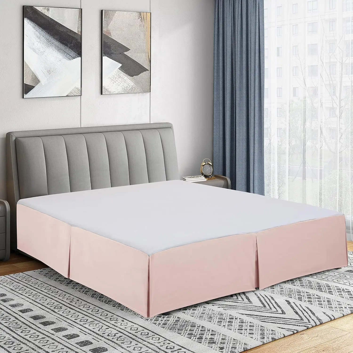 

King Bed Skirt - Double Brushed Microfiber Pleated, Ultra Soft Fade & Wrinkle Resistant Dust Ruffle, Blush