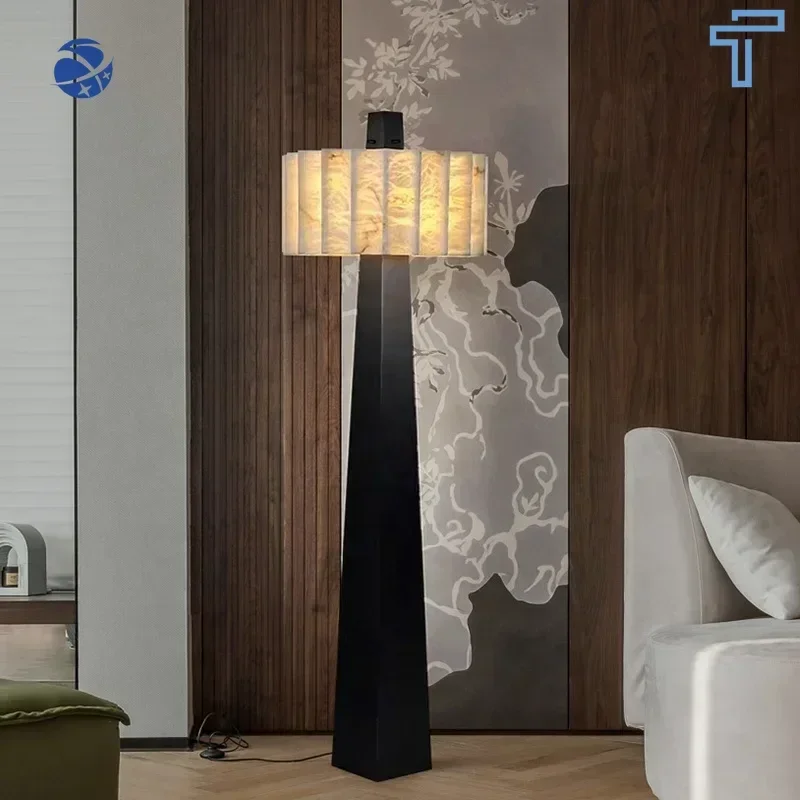 

Original brand new！Modern luxury hotel floor lamp Spanish marble Alabaster living room office black standing table lamp Nordic d