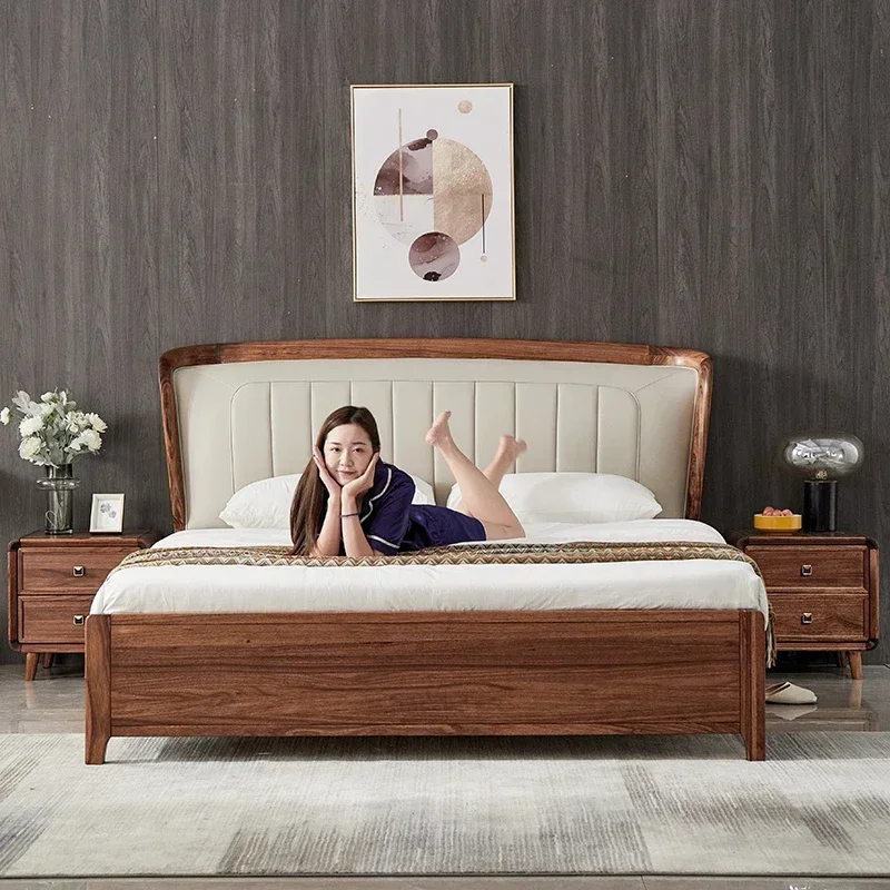 

Service Nordic Queen Bed Double Platform Sleeping Footboard Modern Bedroom Frame Bed Solid Japanese Beliche Trendy Furniture