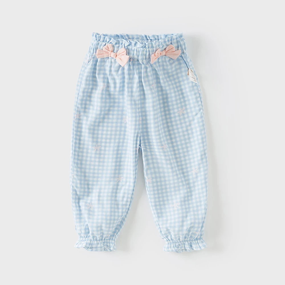 Dave Bella Children Plaid Stright Pants Girls Printed 1-7 Years Summer Elastic Casual Loose Outdoor Trousers DB2251298