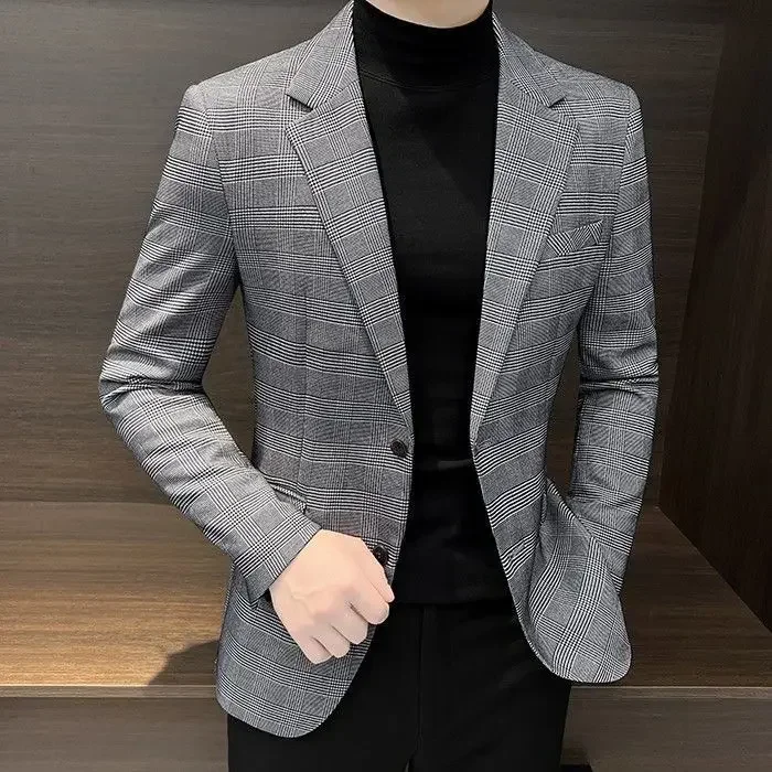 Spring Autumn Casual Slim Fit Male Blazer Thin Men's Suit Jackets Vintage Luxury Designer New In Coat Classic Simple Breasted