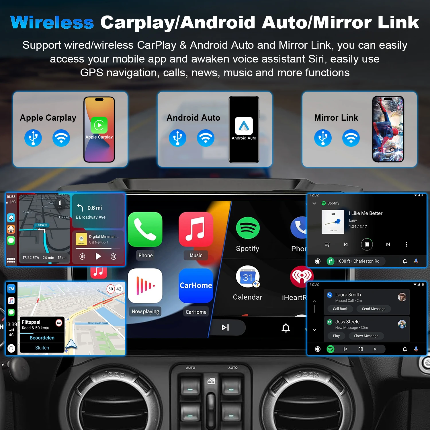 10.2'' Car Radio Stereo Head Unit Upgrade For Jeep Wrangler JK Compass Grand Cherokee With Wireless CarPlay/Android Auto(4G+64G)