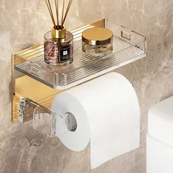 Wall Mounted Bathroom Tissue Rack Acrylic Toilet Paper Organizer Shelf Multi Functional Perfume Tray Skincare Storage Holder