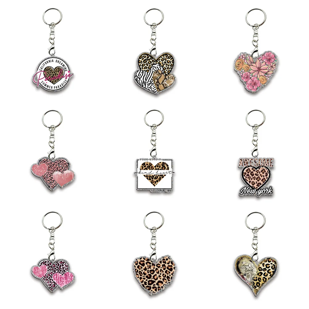 

Leopard Print Love Chunky Color Glitter Acrylic Keychain For Party Badge Holiday Jewelry Bag Decoration