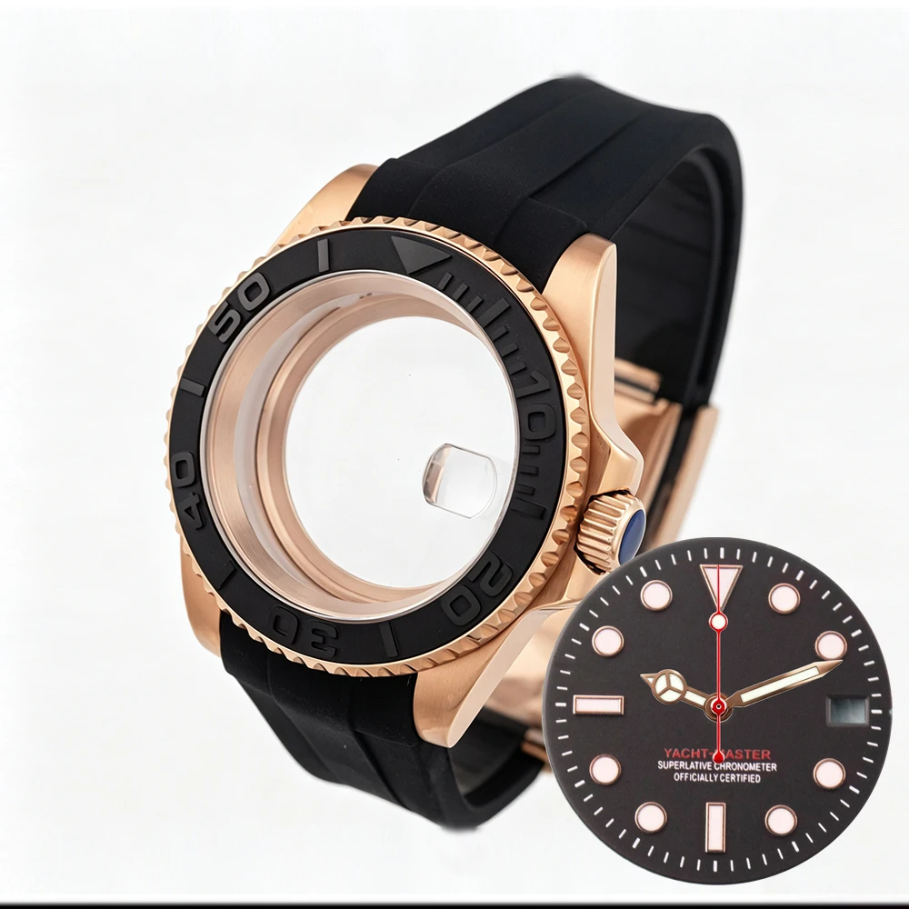 40mm Rose Watch Case Strap Dial Ceramic Bezel Sapphire Glass Stainless Steel for NH35 Nh36 Movement Yacht-master Case Bracelet
