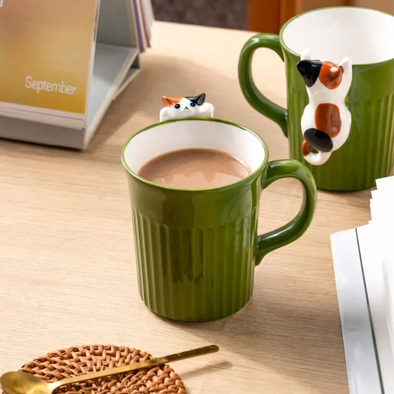 

Cute Cat Ceramic Mug 3D Relief Design Ins Style Breakfast Cup Couple Gift High Quality Coffee Cup