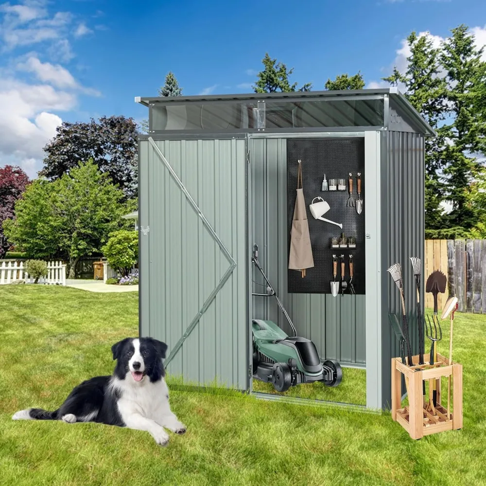 

5ft x 3ft Outdoor Storage Shed with Metal Floor Base, Tool Storage Shed with Punched Vents, Outdoor Metal Storage Shed