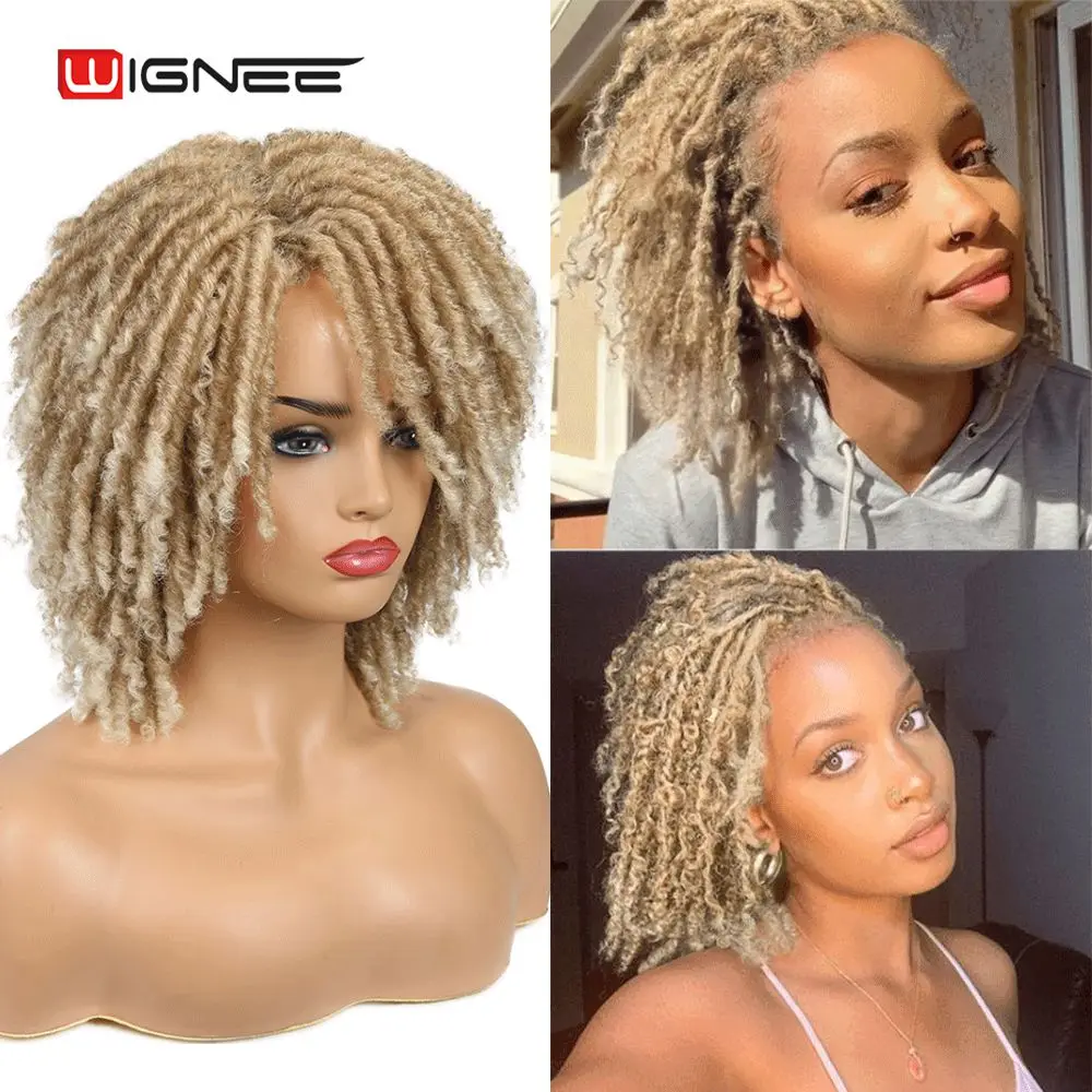 Wignee Short Synthetic Wigs Soft Faux locs Black For Black Women Dreadlock Dreads Braiding Crochet Twist  African Fiber Hair Wig