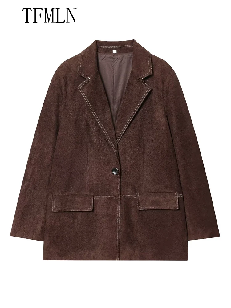 TFMLN 2025, Herbst Frauen Taschen Jacken Retro Straße Damen Volle Hülse Kausalen Mäntel Mode Chic Single Button Lose Outwear