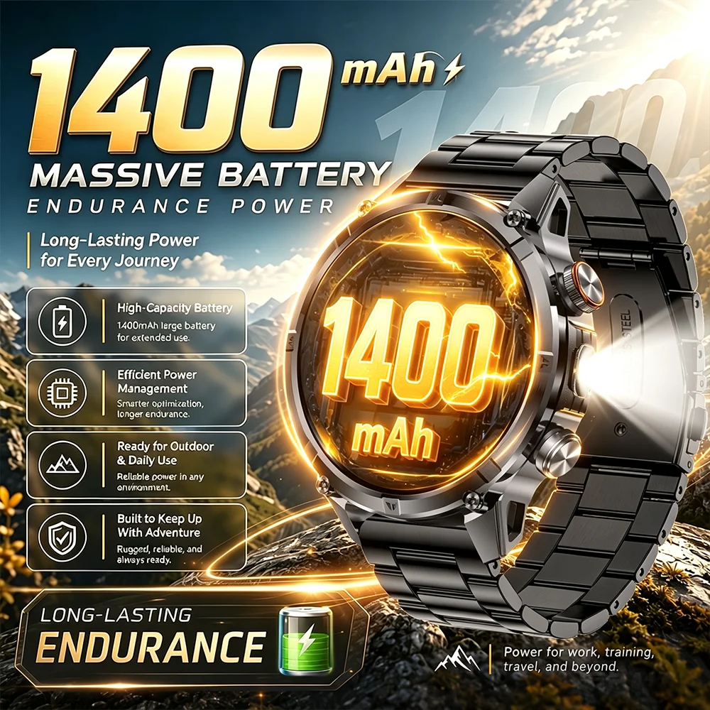 2026 Military 1400mAh High Capacity Battery Smart Watch 2.04'AMOLED Screen GPS Sports Path Dual-color Lamp Waterproof Smartwatch view 6
