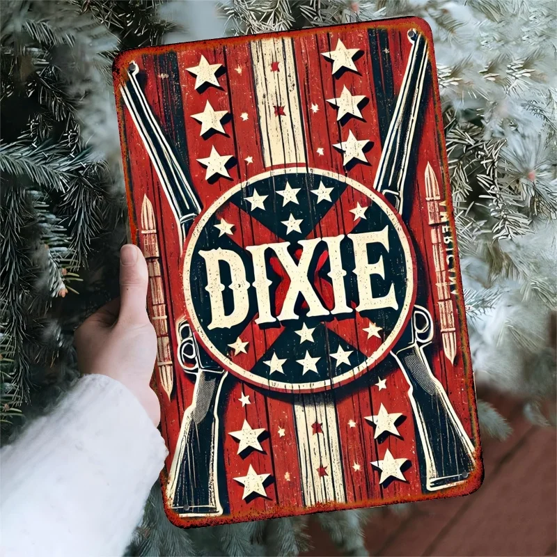 Room Decor  Dixie Themed Iron Metal Sign,  Vintage American Flag Wall Art, Durable Home & Office Decor, for Living Room, B