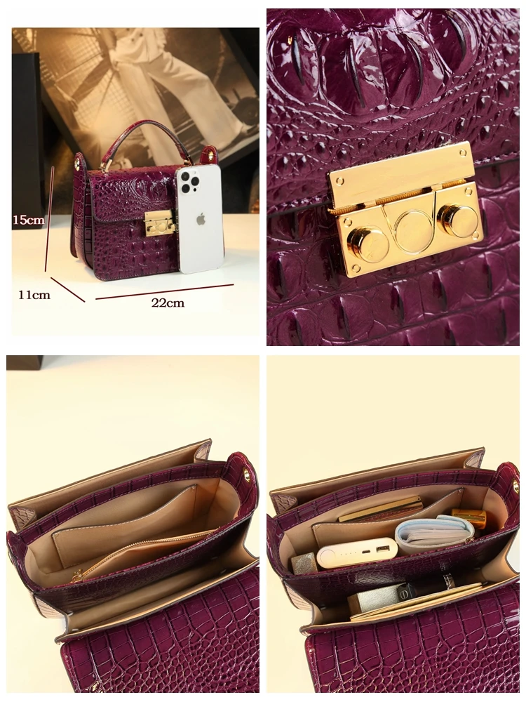 Crocodile pattern women\'s bag 2024 new fashionable and high-end handbag for middle-aged women