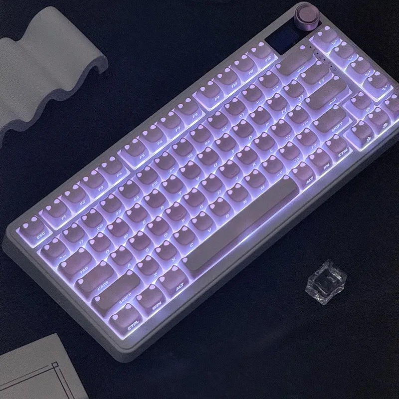 Cat type MAO pure white side engraving/MOA pure white engraving light transmission personalized keycap two-color injection moldi