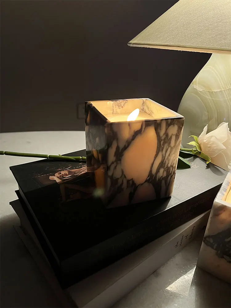 Luxury Natural Stone Calacatta Viola Violet Marble Onyx Holder Cups Candle Jars Empty Vessels Container Home Decor