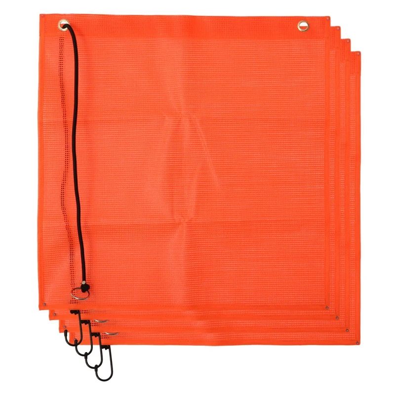 4Pcs 18X18 Inch Mesh Safety Flags Orange Warning Flag Bungee Safety Flag Good Visibility Weatherproof Flag With Grommets