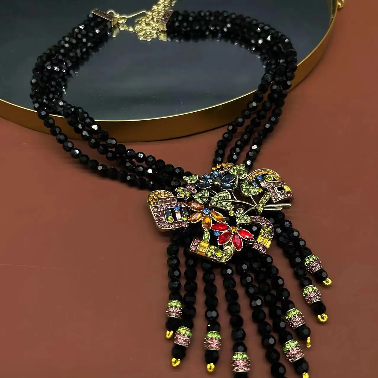 

Vintage Style European and American Necklace Heavy Industry Glass Beads Rhinestone Enamel Retro Exaggerated Jewelry For Women