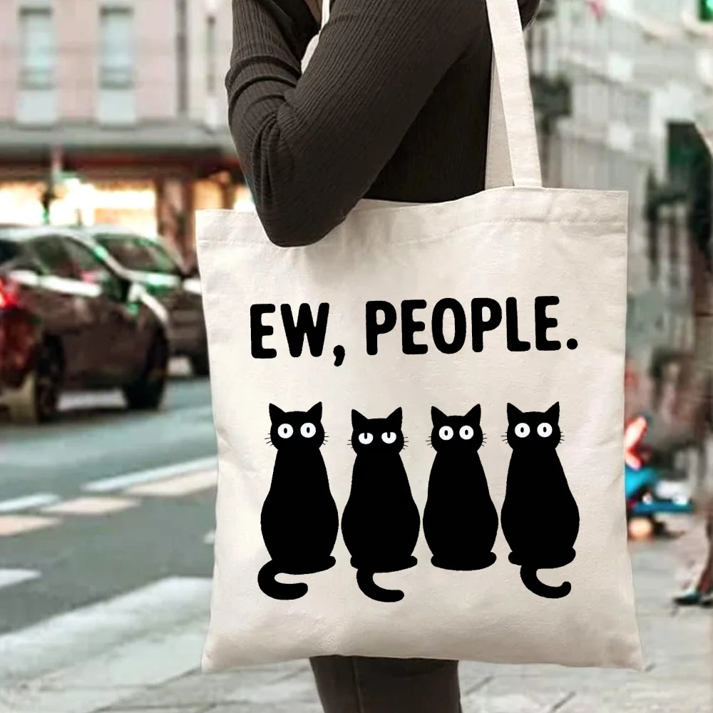 Black Cat-Themed Fun Tote Bag, Suitable for Cat Lovers, Reusable Shopping Bag, Gift for Cat Enthusiasts