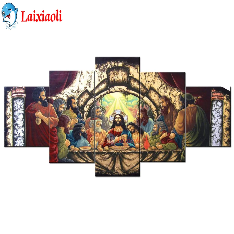 

DIY diamond mosaic Last Supper cross stitch Art Work for Home Walls Pictures Jesus Chirst diamond Paintings 5 Panel puzzle decor