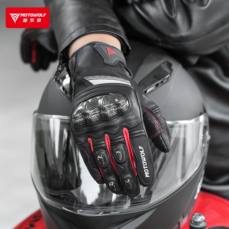 Men Motorcycle Riding Leather Gloves Outdoor Anti Drop Motorcycle Rider Gloves Windproof Motorbike Touch Screen Gloves