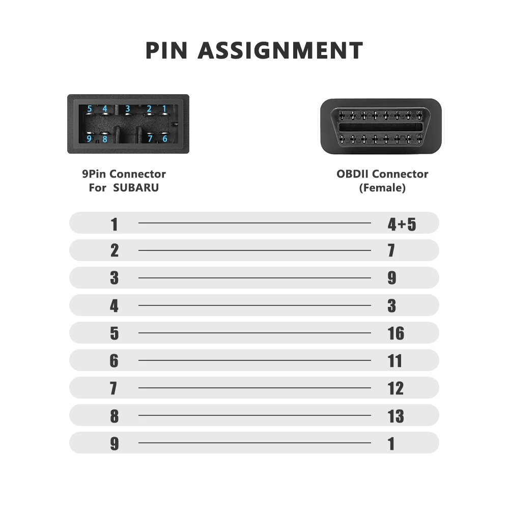 9 PIN Obd Connector Male to 16 PIN OBD2 Female OBD2 Cable Compatible for Subaru Old Cars 9 Pin Protocols