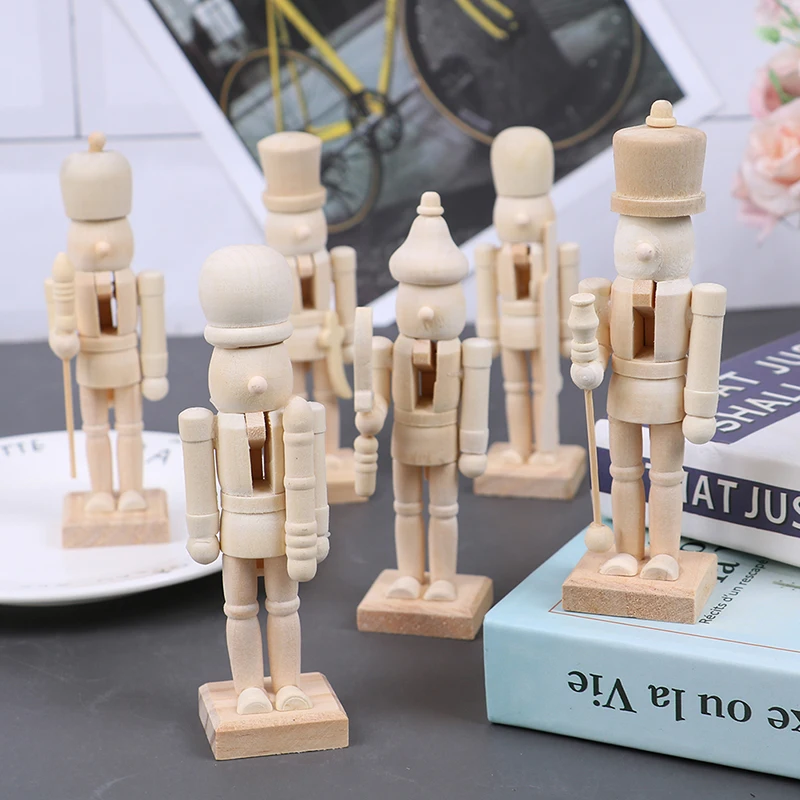 6Pcs Wooden White Embryo Nutcracker Doll Soldier Miniature Figurines Handcraft DIY Puppet Ornaments Home Decor Toy