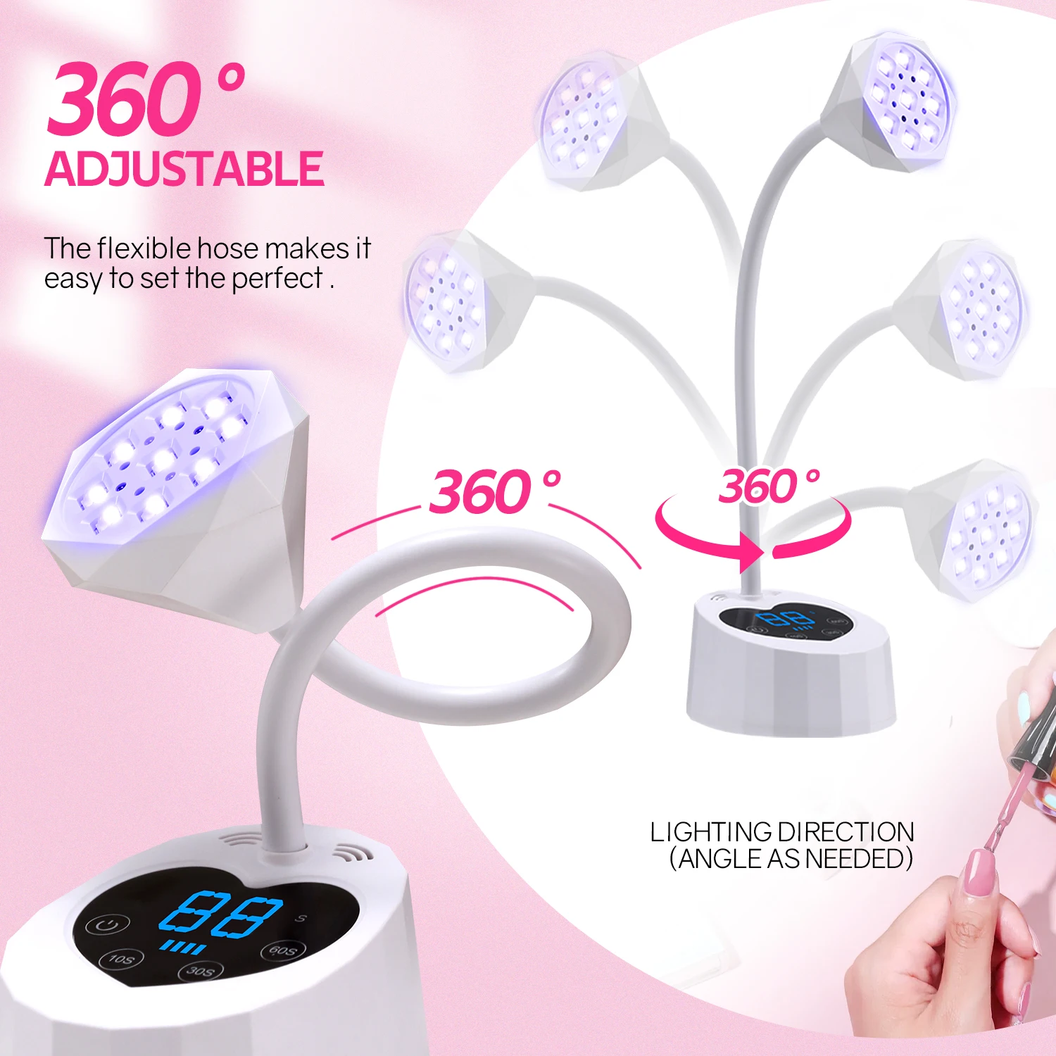 دينا بيوتي مصباح LED للأظافر قابل لإعادة الشحن بالأشعة فوق البنفسجية 27 وات، مجفف أظافر 360 درجة °   مصباح معالجة جل الغراء لتلميع الأظافر سريع الجفاف وقابل للانحناء