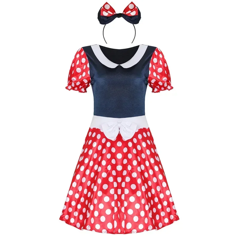 Minnie Mouse Dress Costume Girls Mickey Minnie Summer Adult Cartoon Mouse Clothes Headband Set Halloween Cosplay Costumes