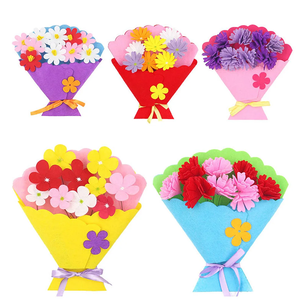 Kit di materiali per bouquet fai-da-te da 3 pezzi per bambini Set artigianale creativo fatto a mano Attività educativa Assemblaggio luminoso Viola