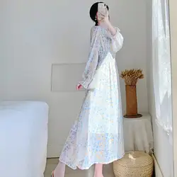 Chiffon Dresses for Women Long Floral Kawaii Cute Maxi Flower Fairy Soft Satin Woman Sleeve Silk Dress Elegant Chic Clothing Xxl