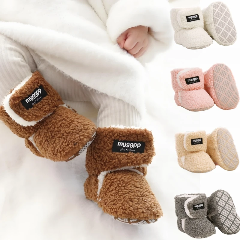 

2024 Baby Autumn Winter Boots Baby Girl Boys Soft Warm Newborns Shoes Solid Fashion Toddler Fuzzy First Walkers Kid Shoes 0-18M