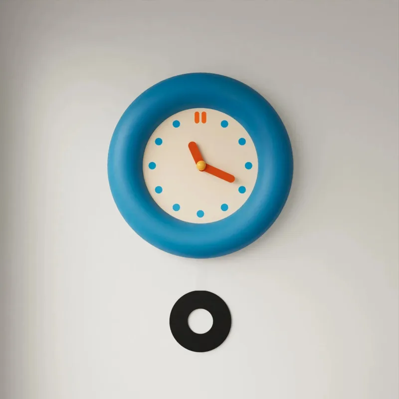 

New Cream Style Modern Wall Clock Light Blue With Pendulum Home Decorations Silent Electronic Clock