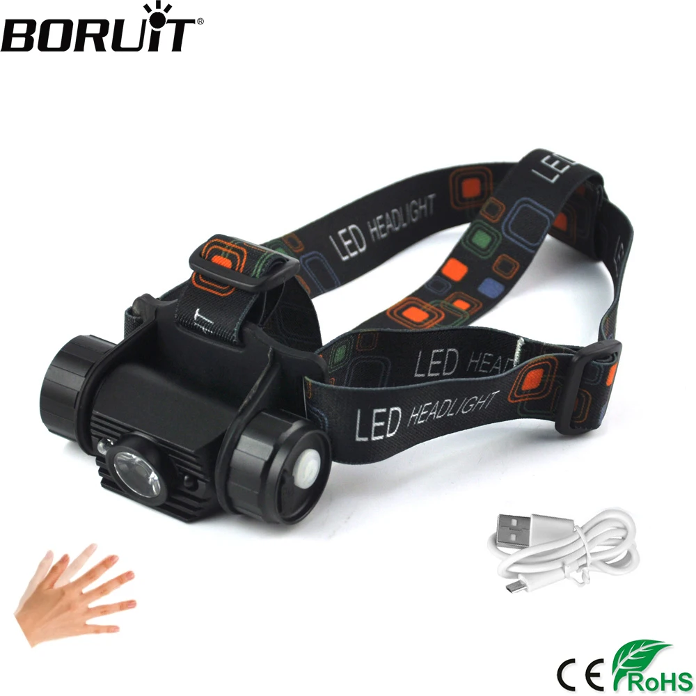 

BORUiT RJ-020 LED Induction Headlamp 1000LM Motion Sensor Headlight 18650 Rechargeable Head Torch for Camping Fishing Hunting