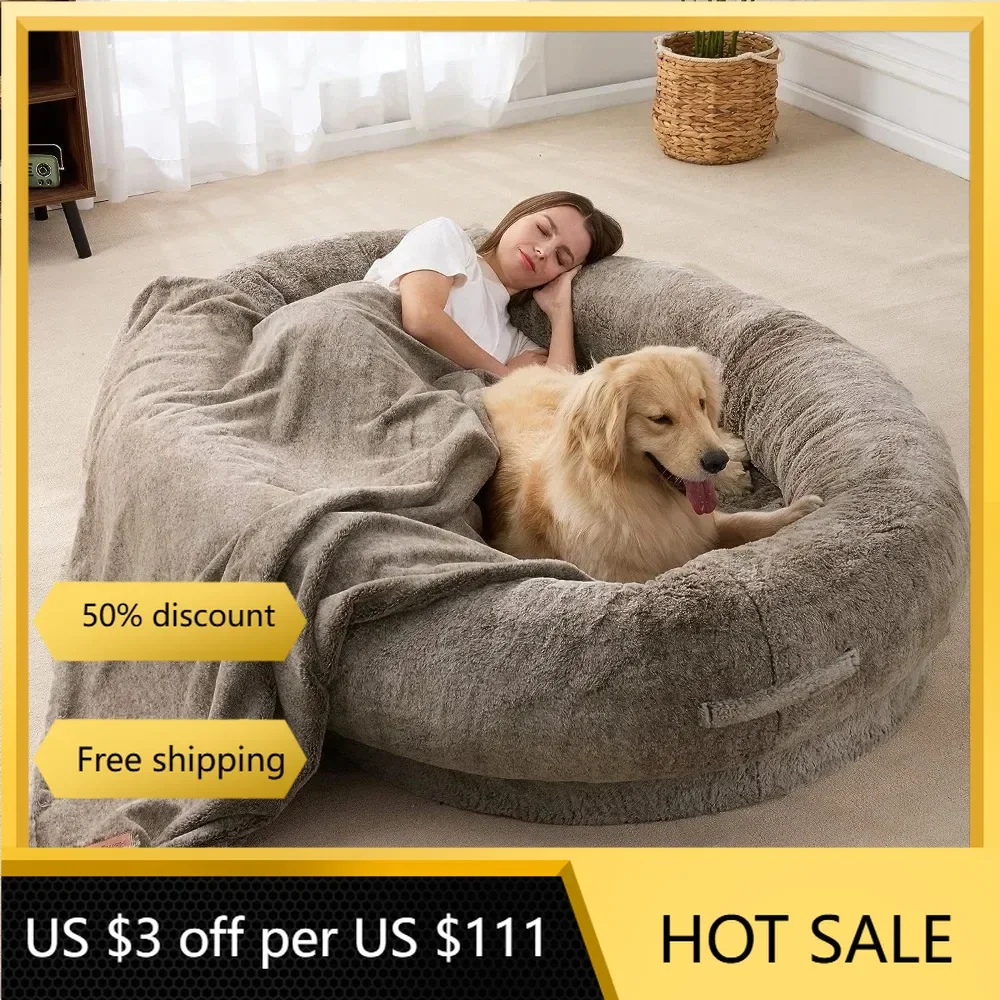 

Large Human Dog Bed Bean Bag Bed for Giant Beanbag Dog Bed with , Families, Pets,72"x48"x10" (Brown)freight free