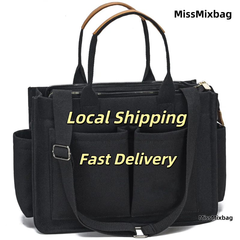 

Women’s Tote Bag with Compartments, Large Canvas Shoulder Bag for Work