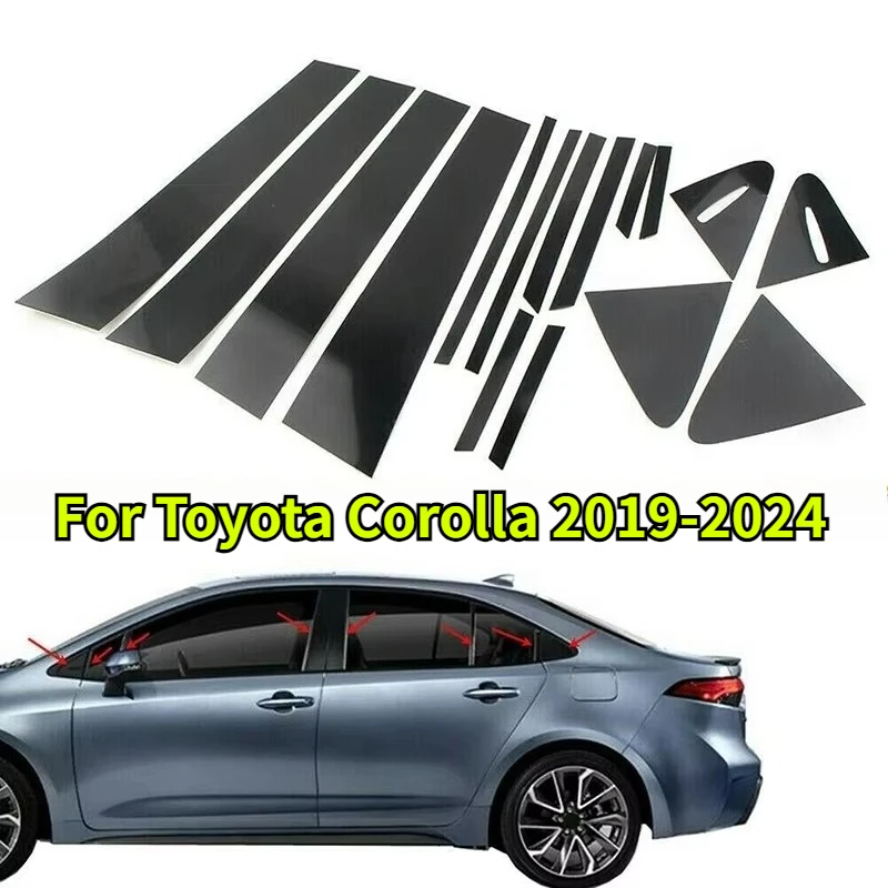 16Pcs Door Trim Pillar Posts Cover Decoration Car Accessories For Toyota Corolla 2019 2020 2021-2024 Glossy Black Decal Cover