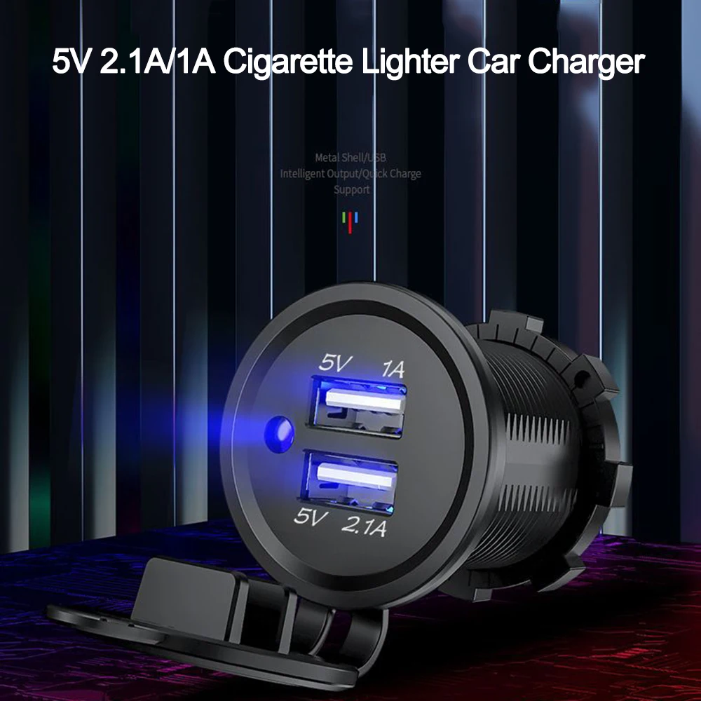 3.1 A Dual USB 2 Ports 12V-24V Universal Car Cigarette Charger Socket Power Adapter Outlet with Blue Light for Car Boat Marine