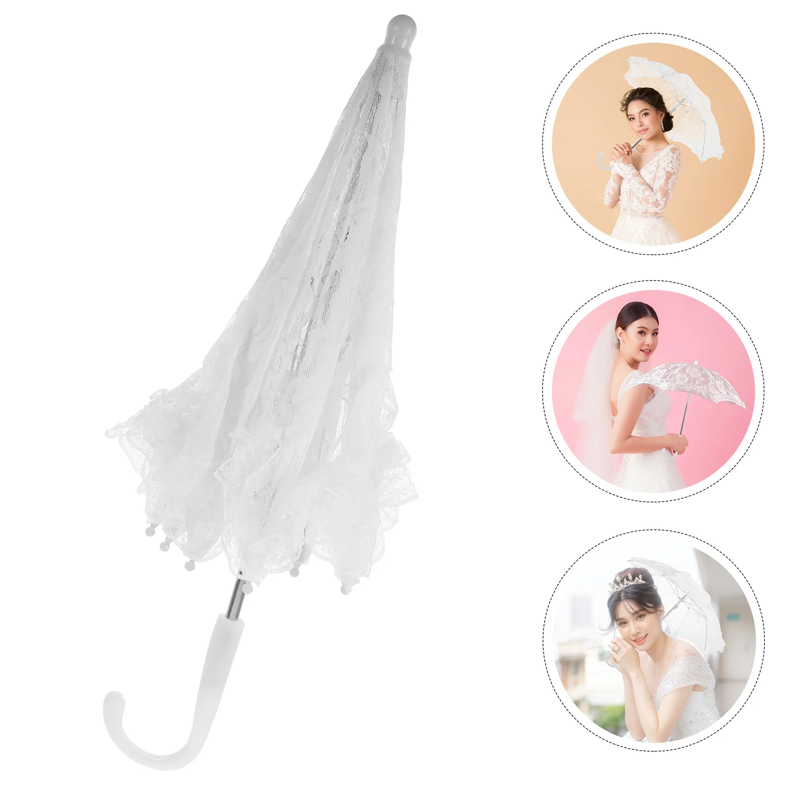 

Lace Umbrella Wedding Photography Prop White Parasol Vintage Decorative Fancy Girl Festival Tea Party Accessory