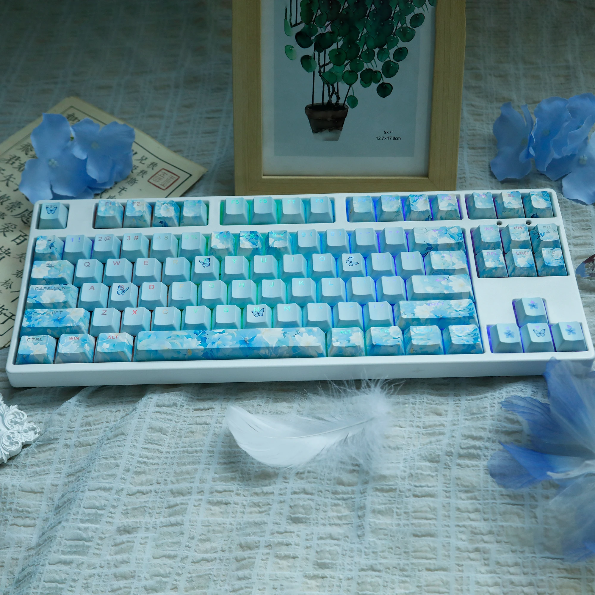 120キー エンドレスサマー キーキャップ キュート ブルー キーキャップ MOA ゲーム キーキャップ PBT DYE SUB チェリー MX スイッチ メカニカルキーボード用