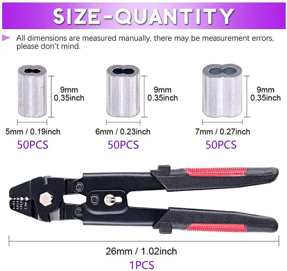 Up To 2.2mm Crimping Plier Wire Rope Swager Crimper Fishing Crimp Tool Aluminum Double Barrel Ferrule Crimping Loop Sleeve Kit