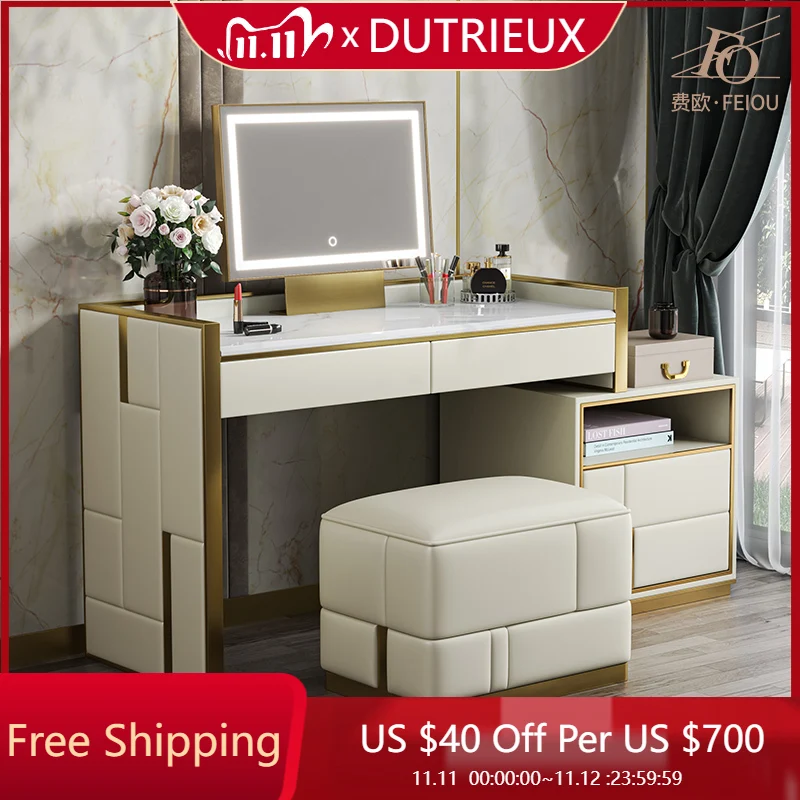 

European Luxury Vanity Table White Makeup Cosmetics Wood Dressing Table Mirror Desk Chair Cheap Penteadeira Postmodern Furniture