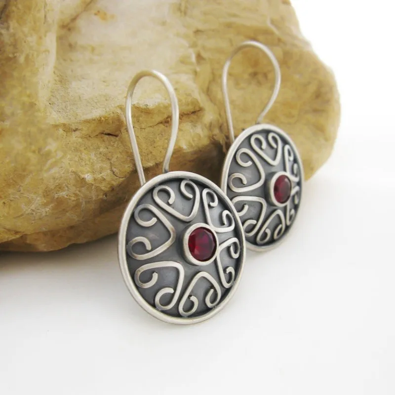 BKBK Stamped Layered Flower Round Turquoise Wire Hook Dangle Women Earrings Wedding Earrings for Valentine Christmas 4th of July Southwest Boho Floral Bridal Jewelry for Brides Bridesmaids Adult Ladies Garden Picnic Occasion