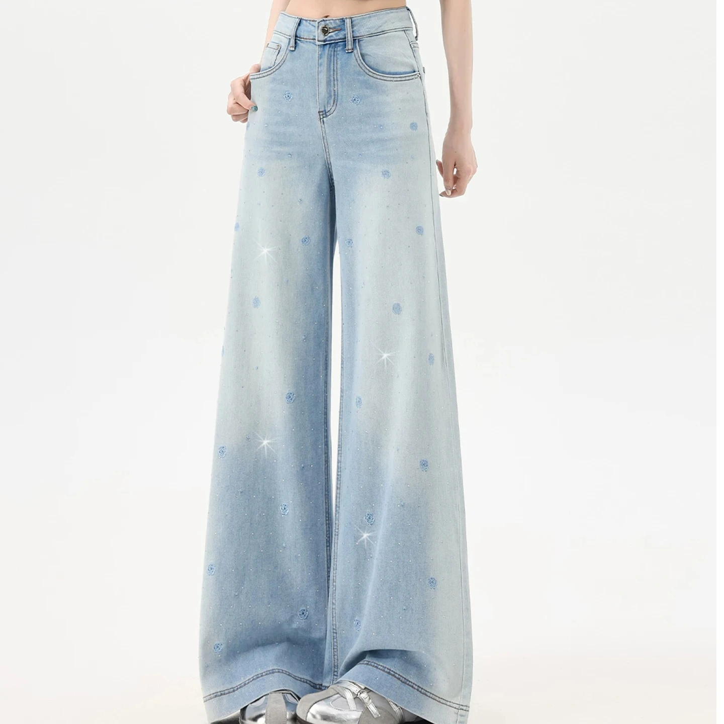 

Embroidered Hot Diamond Jeans for Women in Spring Autumn High Waist Jeans Skinny Straight Leg Pants Hanging Feel Wide Leg Pants
