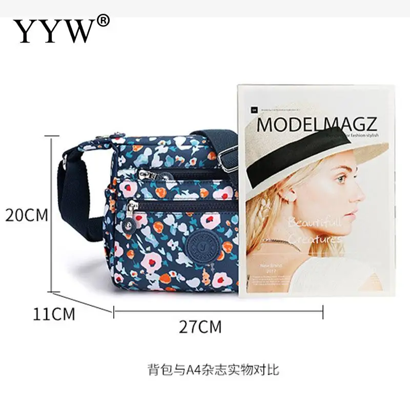 Fashion Floral Printing Cloth Crossbody Ladies Casual Shoulder Bag Multi Pocket Nylon Waterproof Handbag Women Shopping Tote Bag