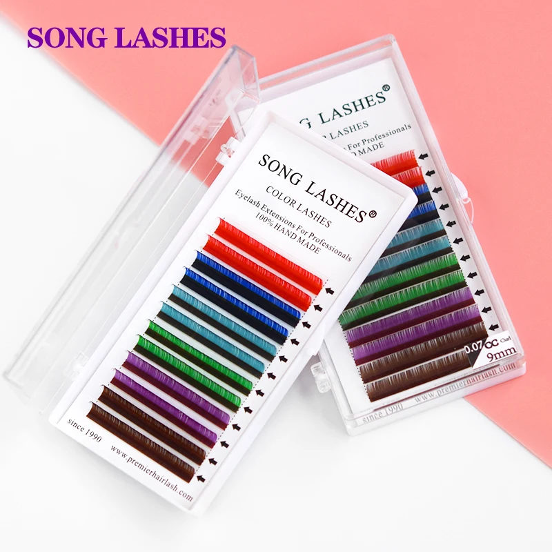 SONG LASHES  Six Color Mixed Eyelash Extension 12 Lines One Tray Soft Natural Rainbow Color Lashes For Salon Use