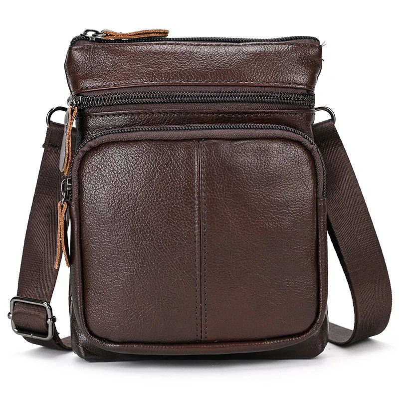 

Luxury Fashion Leather Small Shoulder Bag Real Cowskin Crossbody Bags Mini Design Men's Sling Bag For Phone 7" 6" Waist Bags