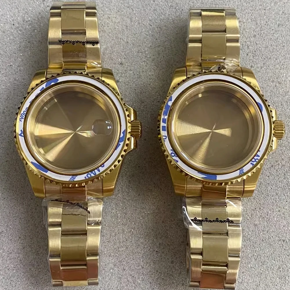 40mm PVD Gold Stainless Steel Watch Case Watchband, Sapphire Glass Case NH35 Strap for NH35 NH36 Movement Watch Shell + Bracelet